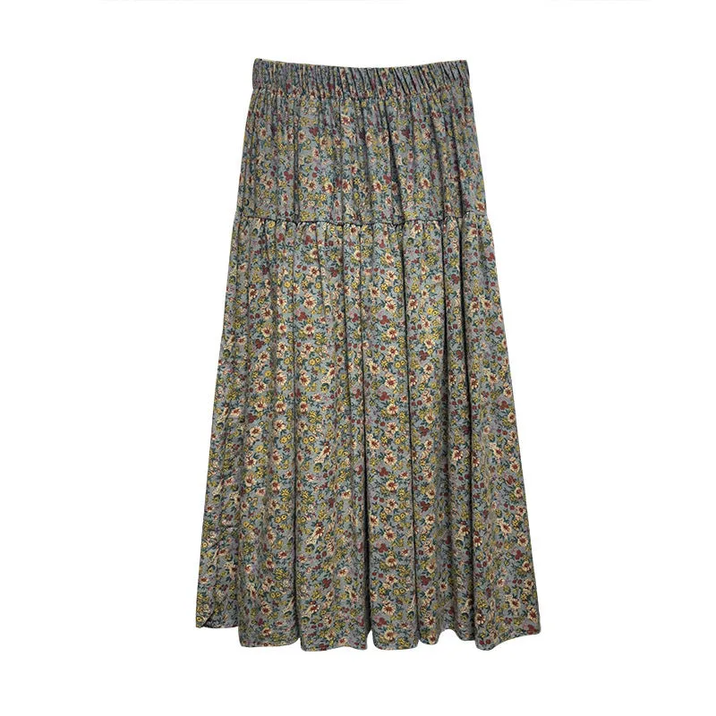Lanfubeisi fall outfits women Mori Brushed Floral Skirt 2024 Autumn and Winter New Artistic Age-Reducing Mid-Length Umbrella Skirt Cover Slim Skirt