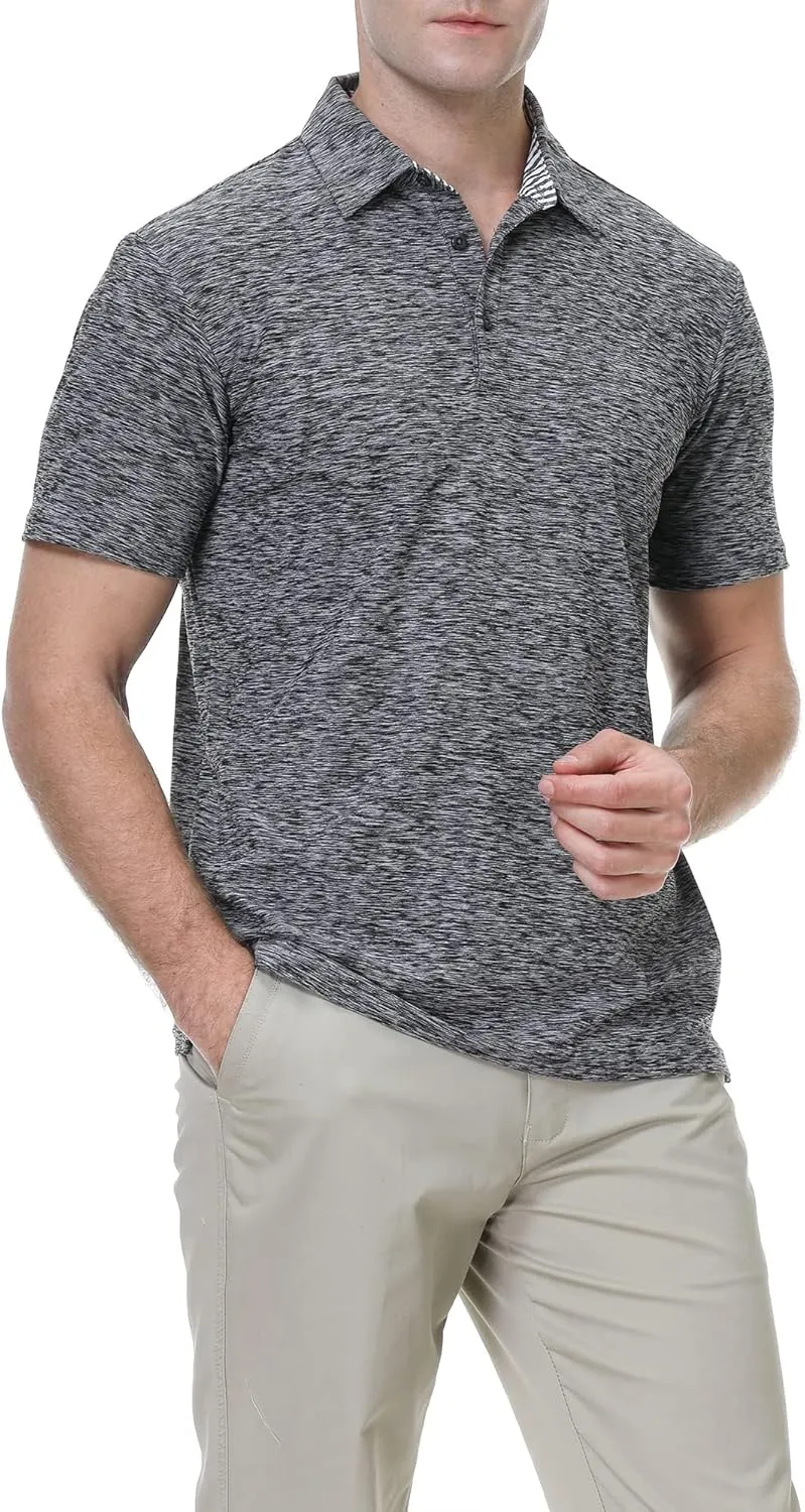 Mens Golf Polo Shirt Moisture Wicking Dry Fit Performance Athletic Short Sleeve Striped Golf Shirts for Men