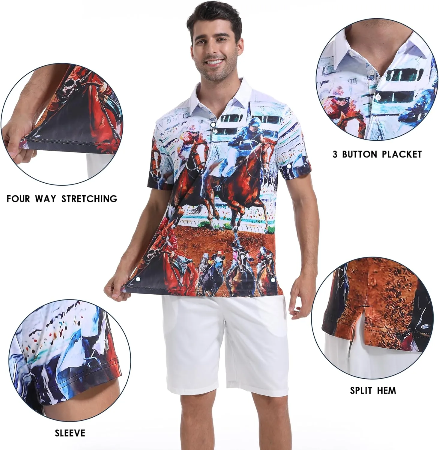 Mens Golf Polo Shirt Moisture Wicking Dry Fit Performance Athletic Short Sleeve Striped Golf Shirts for Men