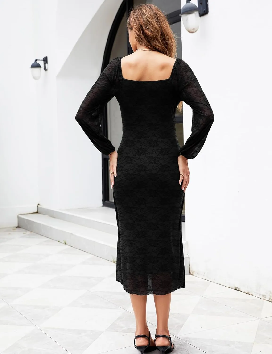 Mesh Ruched Maternity Dress Baby Shower Wedding Guest Pregnancy Shoot Fall Long Short Sleeves Square Neck