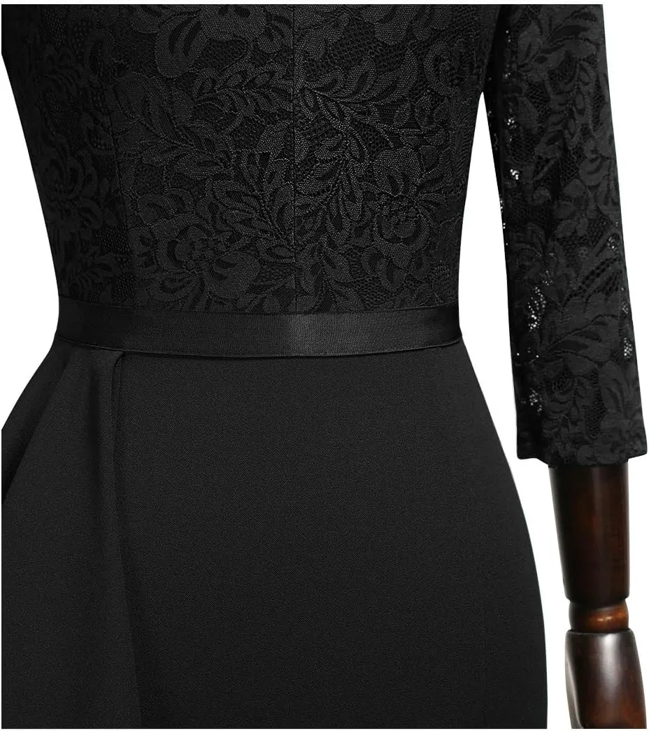 MISSMAY Women's Vintage Floral Lace Ruffle Half Sleeve Evening Party Formal Long Dress