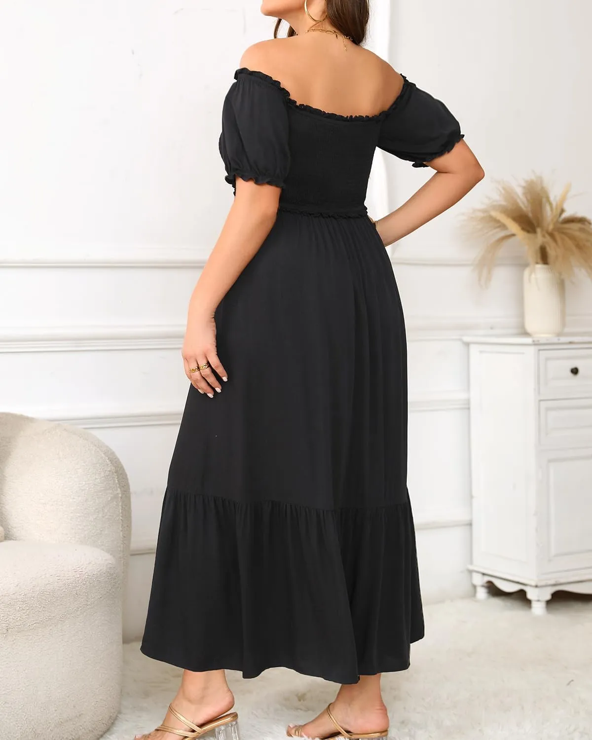 Plus Size Sun Dresses Women - Summer Off The Shoulder Puff Sleeve A Line Boho Maxi Flow Long Dress 2025