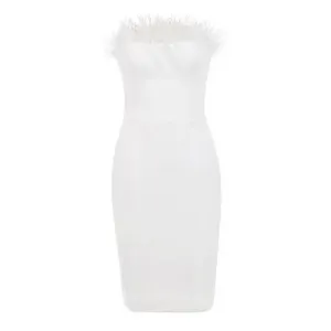 Pre Order:  Tube Top Feather Bandage Banquet Dress