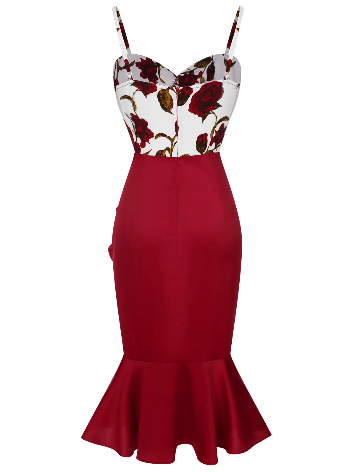 [Pre-Sale] Red 1930s Spaghetti Strap Rose Mermaid Dress