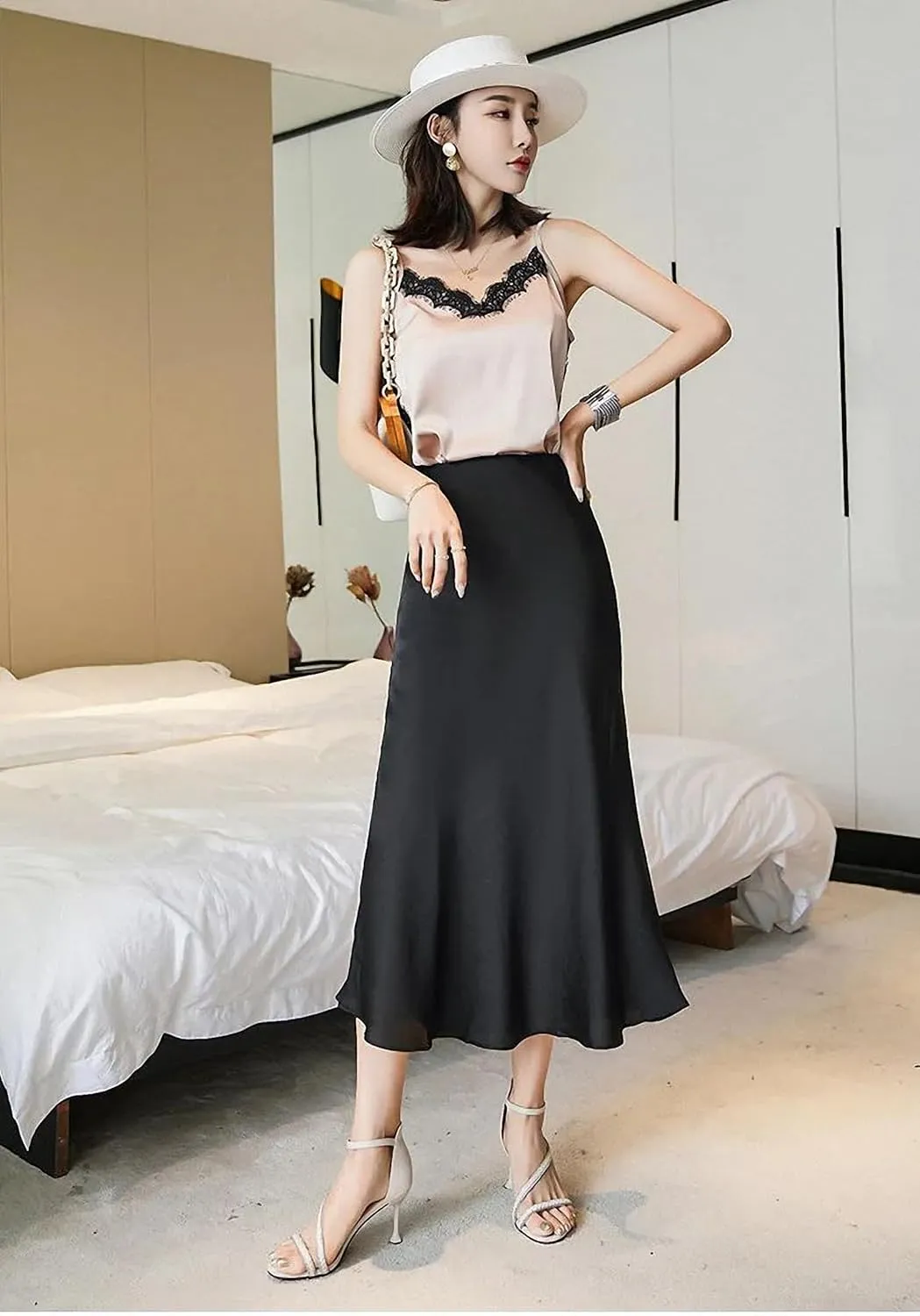 Simulation Silk Skirt Women's Summer High Waist Bag Hip Mid-Length Satin Umbrella Skirt Fishtail Skirt