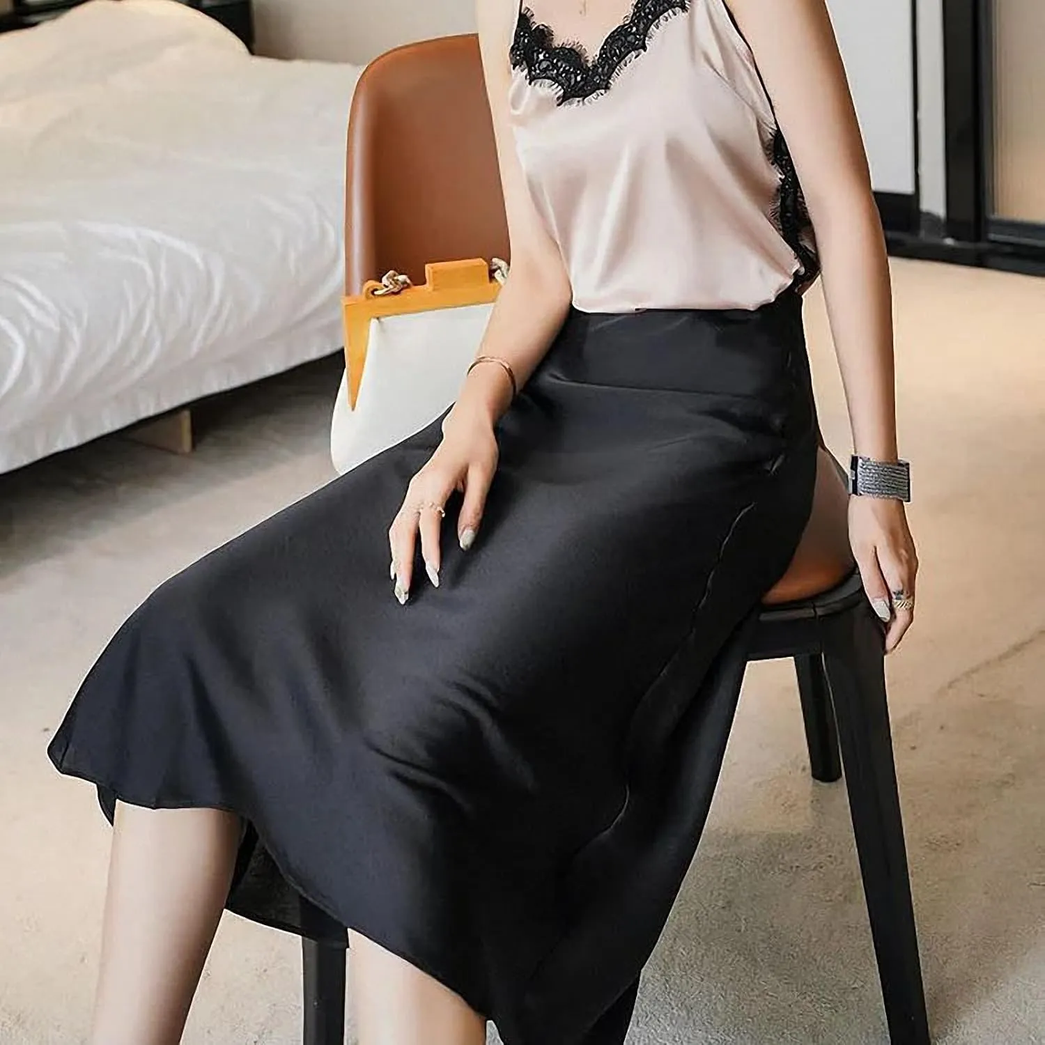 Simulation Silk Skirt Women's Summer High Waist Bag Hip Mid-Length Satin Umbrella Skirt Fishtail Skirt