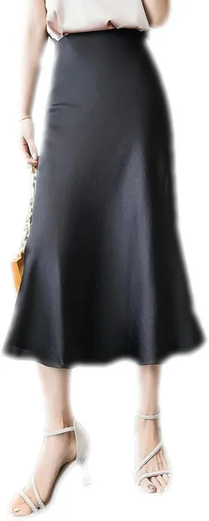 Simulation Silk Skirt Women's Summer High Waist Bag Hip Mid-Length Satin Umbrella Skirt Fishtail Skirt