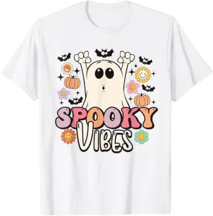 Spooky Vibes Ghost Groovy Halloween Costume Men Women Kids T-Shirt