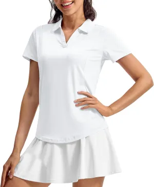 TBMPOY Women's Polo Shirts Short Sleeve V-Neck Golf Tennis Shirts Quick Dry UPF 50  Sun Protection Collared Shirt