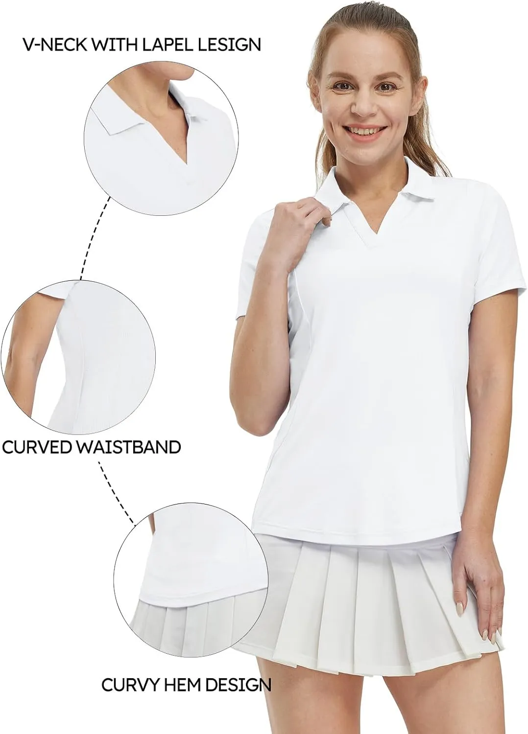 TBMPOY Women's Polo Shirts Short Sleeve V-Neck Golf Tennis Shirts Quick Dry UPF 50  Sun Protection Collared Shirt