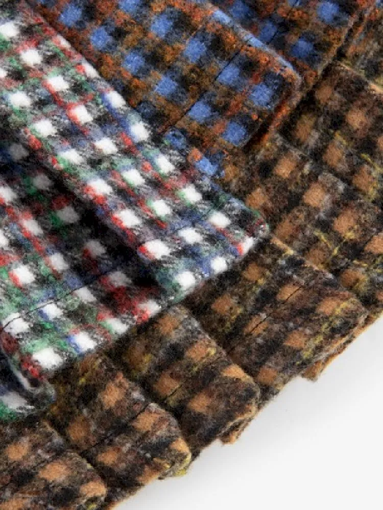 Three-color plaid splicing pleated skirt【s0000005411】