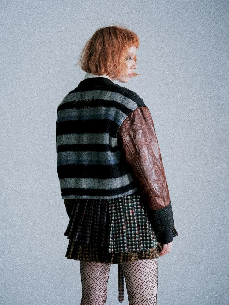 Three-color plaid splicing pleated skirt【s0000005411】
