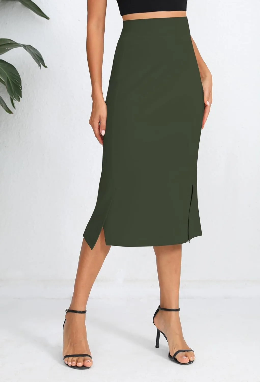 Urban CoCo Women's Stretch Office Fishtail Pencil Skirt High Waist Bodycon Midi Skirt with Slit