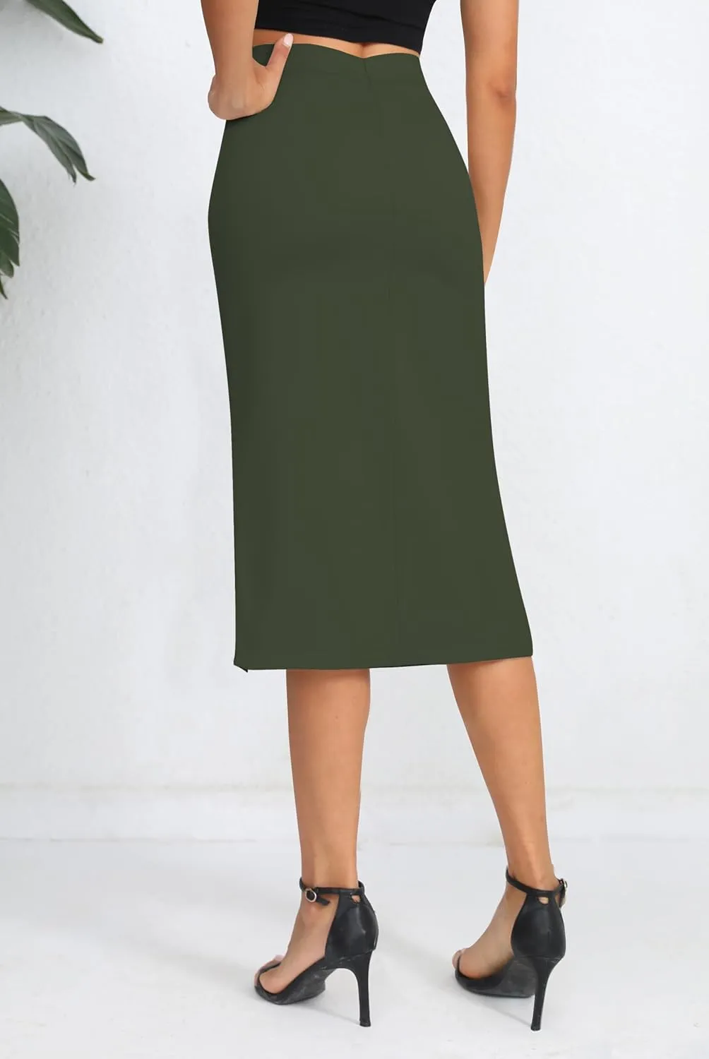 Urban CoCo Women's Stretch Office Fishtail Pencil Skirt High Waist Bodycon Midi Skirt with Slit