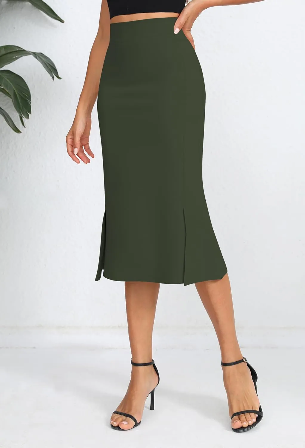 Urban CoCo Women's Stretch Office Fishtail Pencil Skirt High Waist Bodycon Midi Skirt with Slit