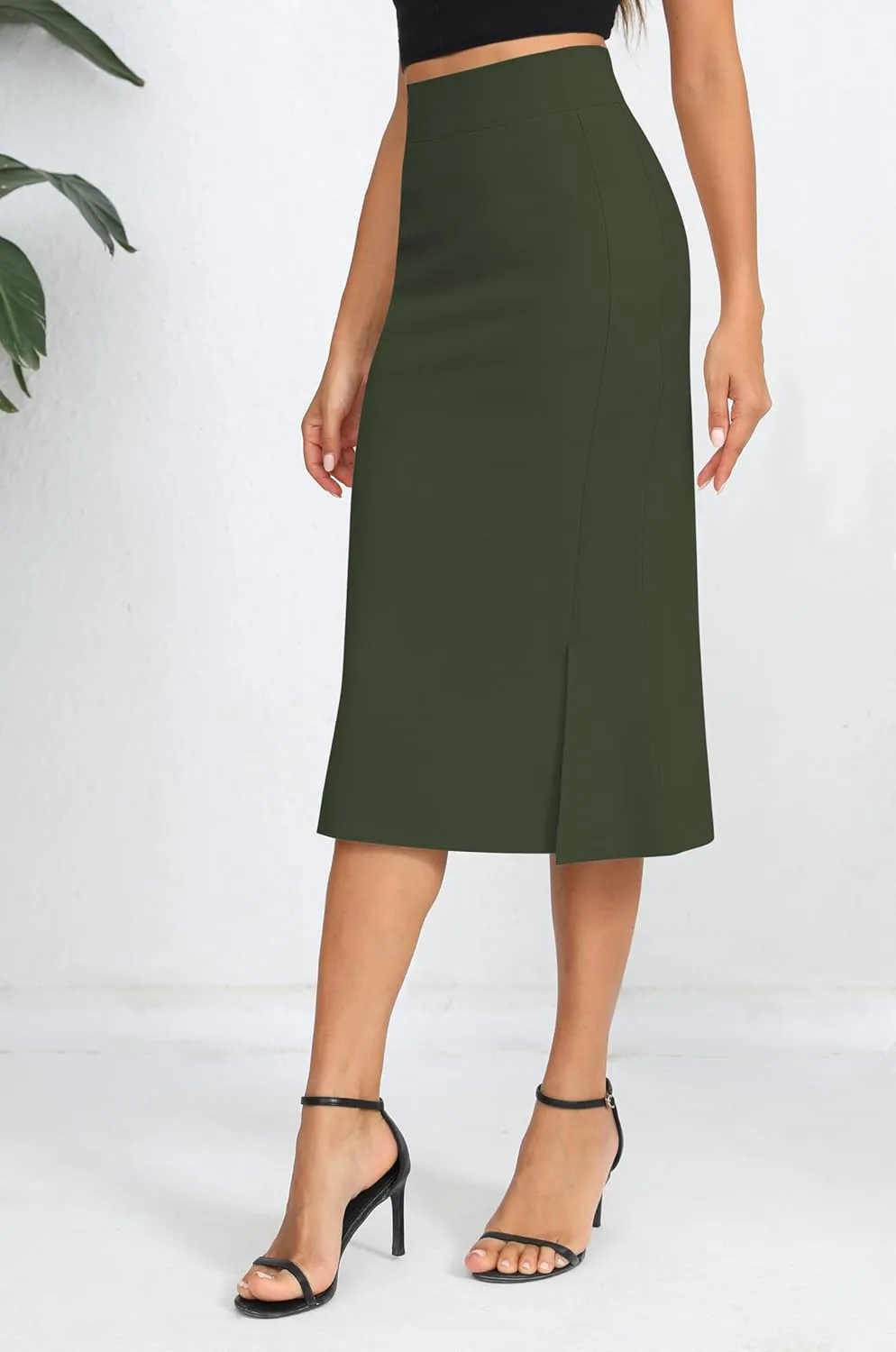 Urban CoCo Women's Stretch Office Fishtail Pencil Skirt High Waist Bodycon Midi Skirt with Slit