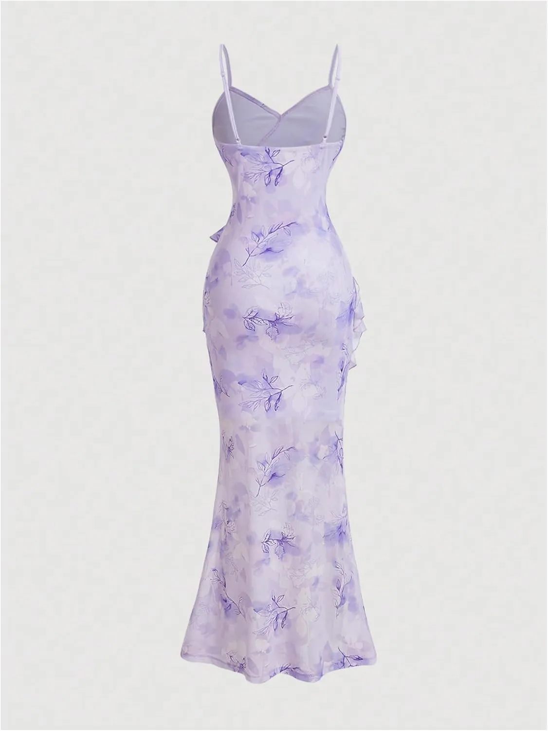Verdusa Women's Floral Ruffle Split Thigh Long Cami Dress Bodycon Sleeveless Fishtail Dress