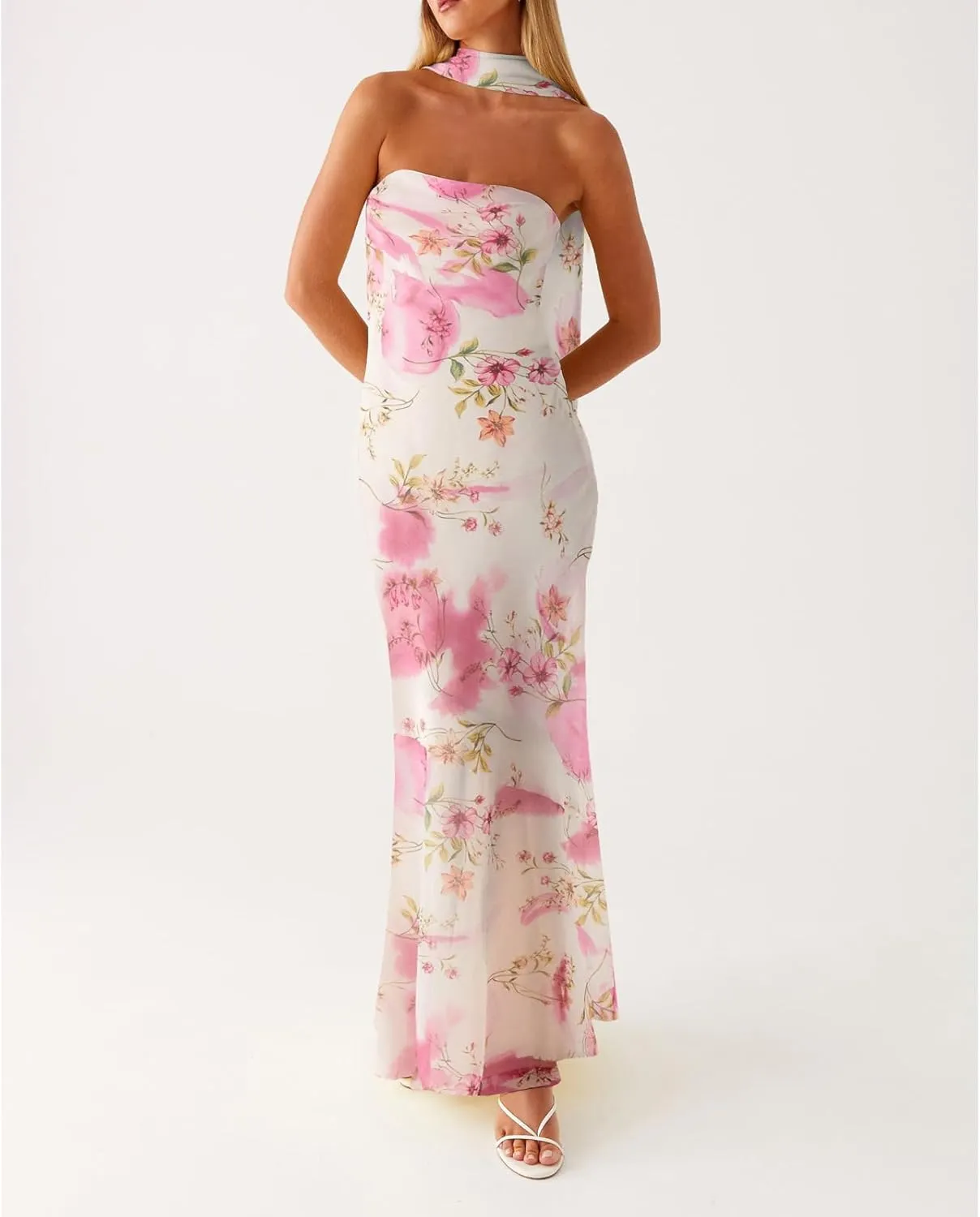 Women Floral Formal Strapless Dress Sexy Backless Maxi Long Dresses Y2K Sleeveless Mesh Bodycon Tube Summer Sundress