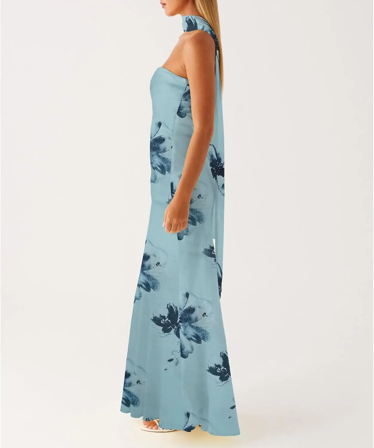 Women Floral Formal Strapless Dress Sexy Backless Maxi Long Dresses Y2K Sleeveless Mesh Bodycon Tube Summer Sundress