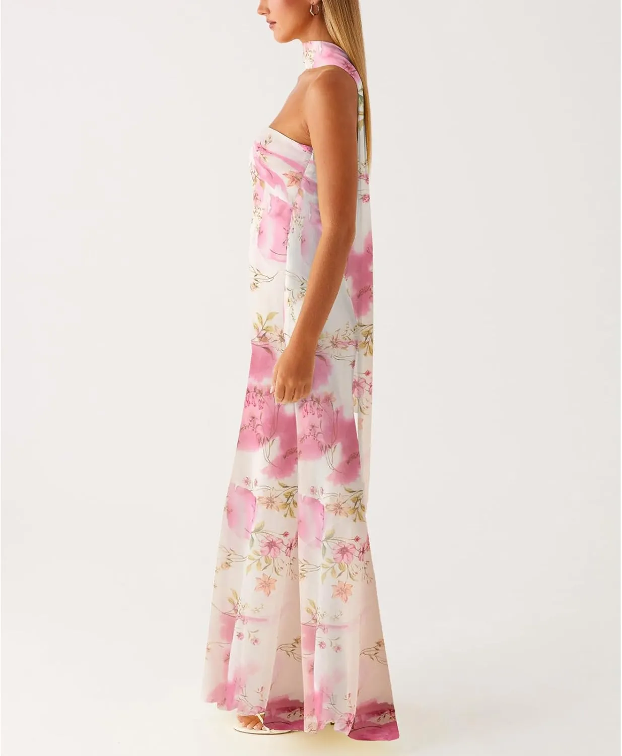 Women Floral Formal Strapless Dress Sexy Backless Maxi Long Dresses Y2K Sleeveless Mesh Bodycon Tube Summer Sundress