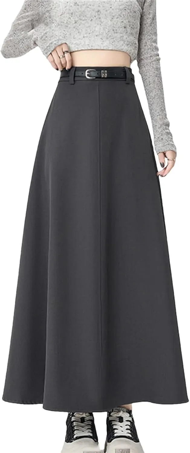 Women's Belted Suit Skirt, Office Pleated Slim Fit Midi