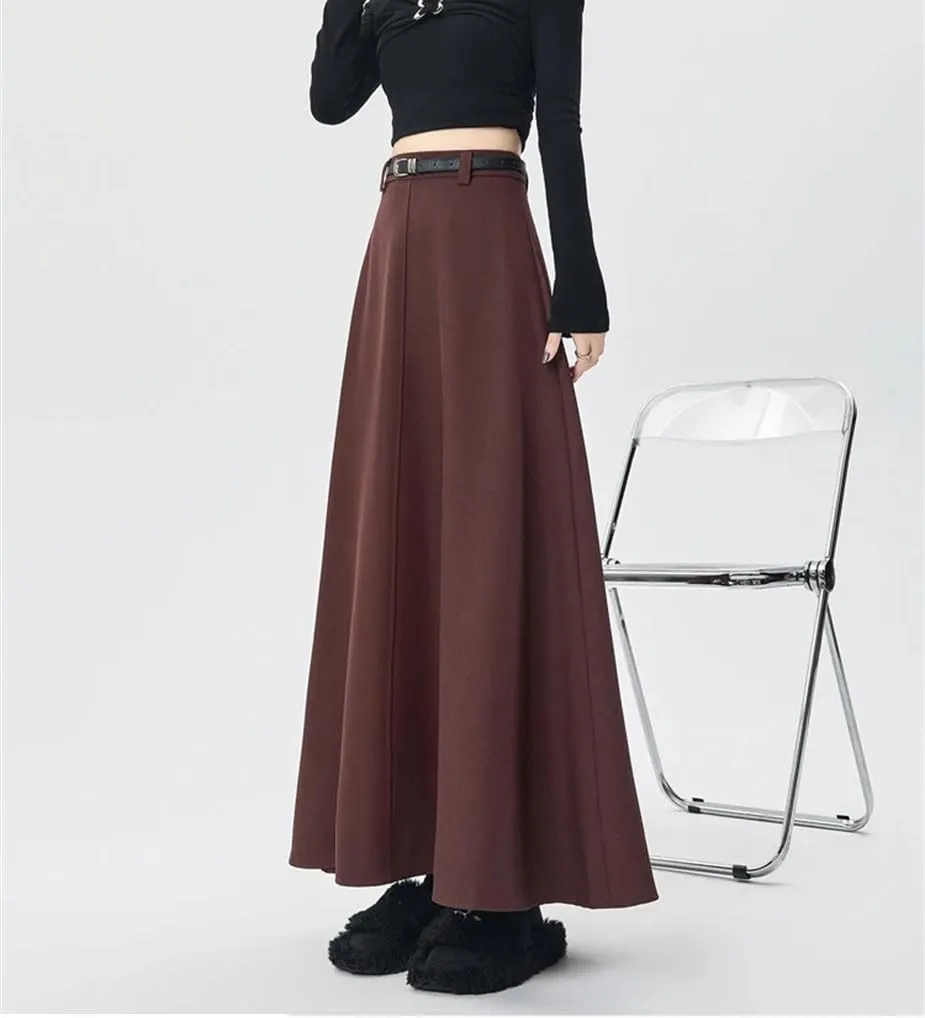 Women's Belted Suit Skirt, Office Pleated Slim Fit Midi