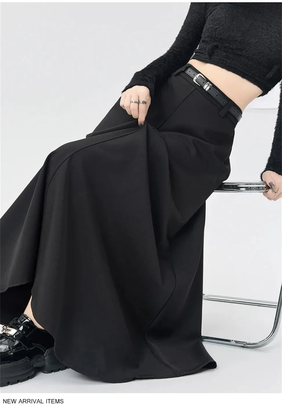 Women's Belted Suit Skirt, Office Pleated Slim Fit Midi