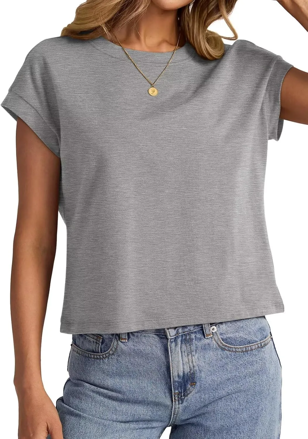 Womens Cap Sleeve Crop Tops Cotton T Shirts Crewneck Loose Fit Short Sleeves Tee Summer Fashion Clothes 2025