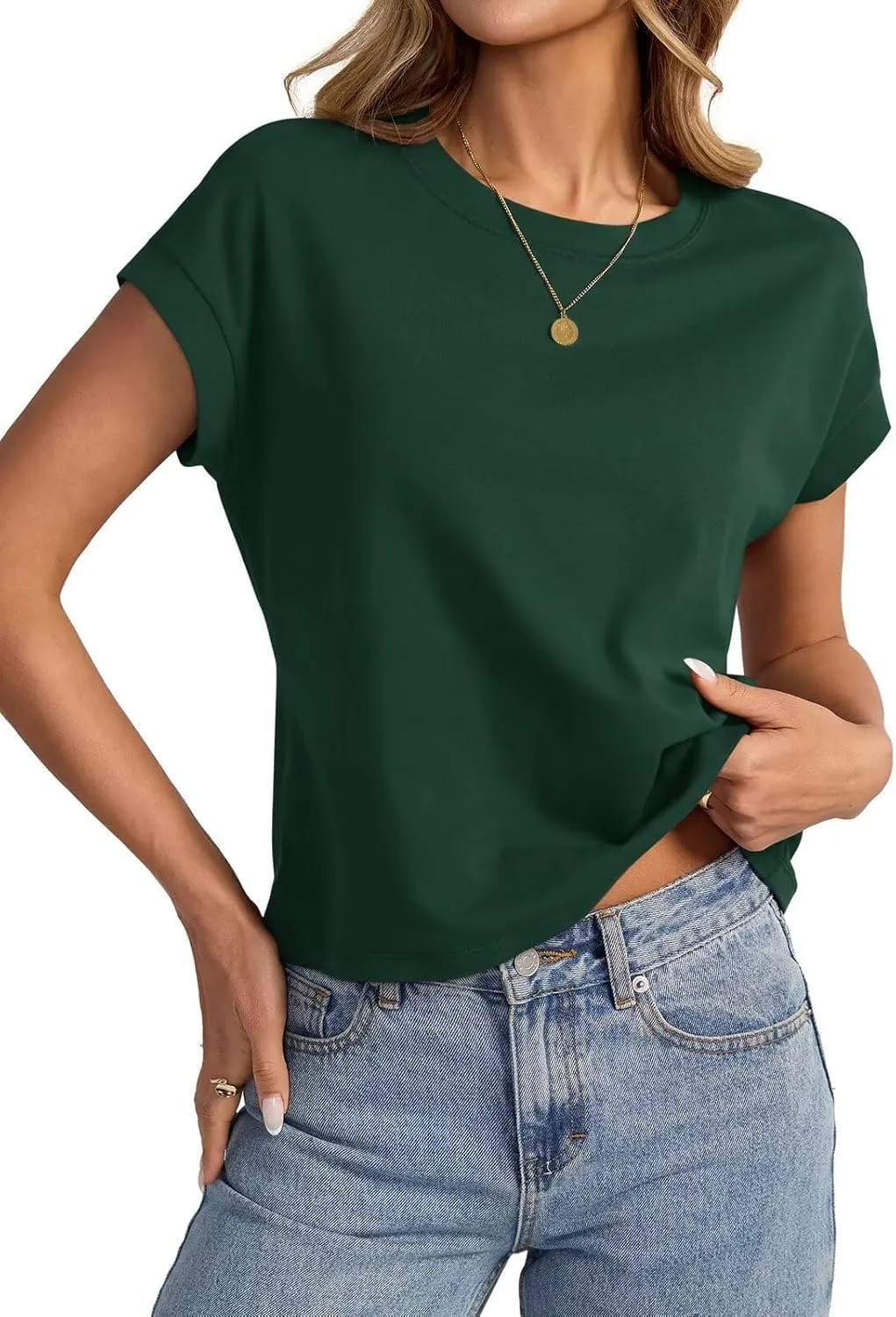 Womens Cap Sleeve Crop Tops Cotton T Shirts Crewneck Loose Fit Short Sleeves Tee Summer Fashion Clothes 2025