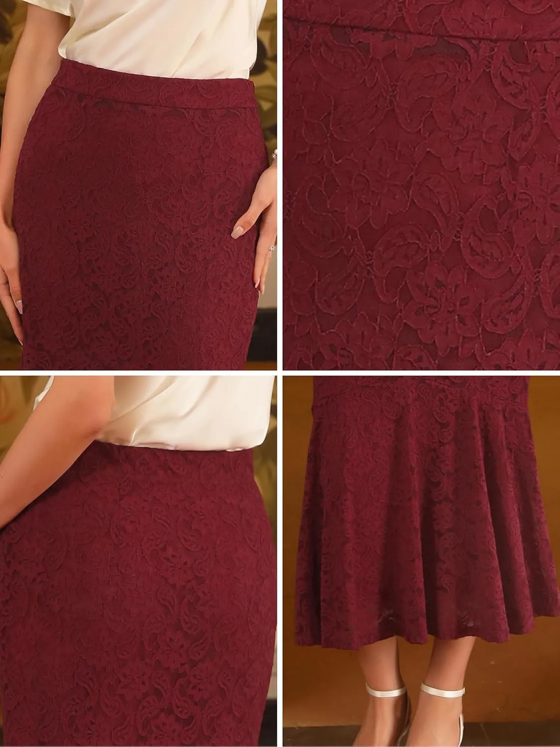Women's Cocktail Skirts Wedding Guest 2025 Spring Lace Ruffle Hem Midi Mermaid Skirt