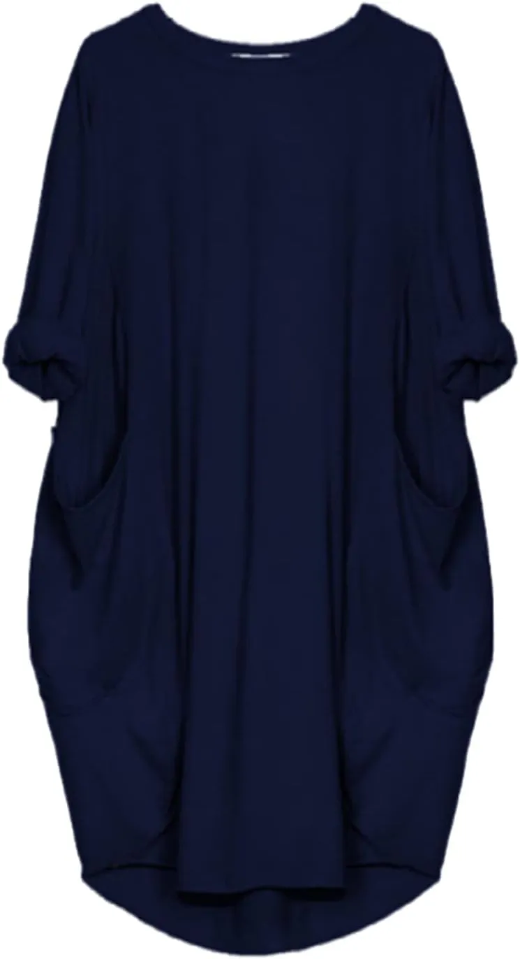 Women's Oversized Dress Long Sleeve Loose Tunic T-Shirt Dresses Summer Fashion Baggy Dress with Pockets 2025