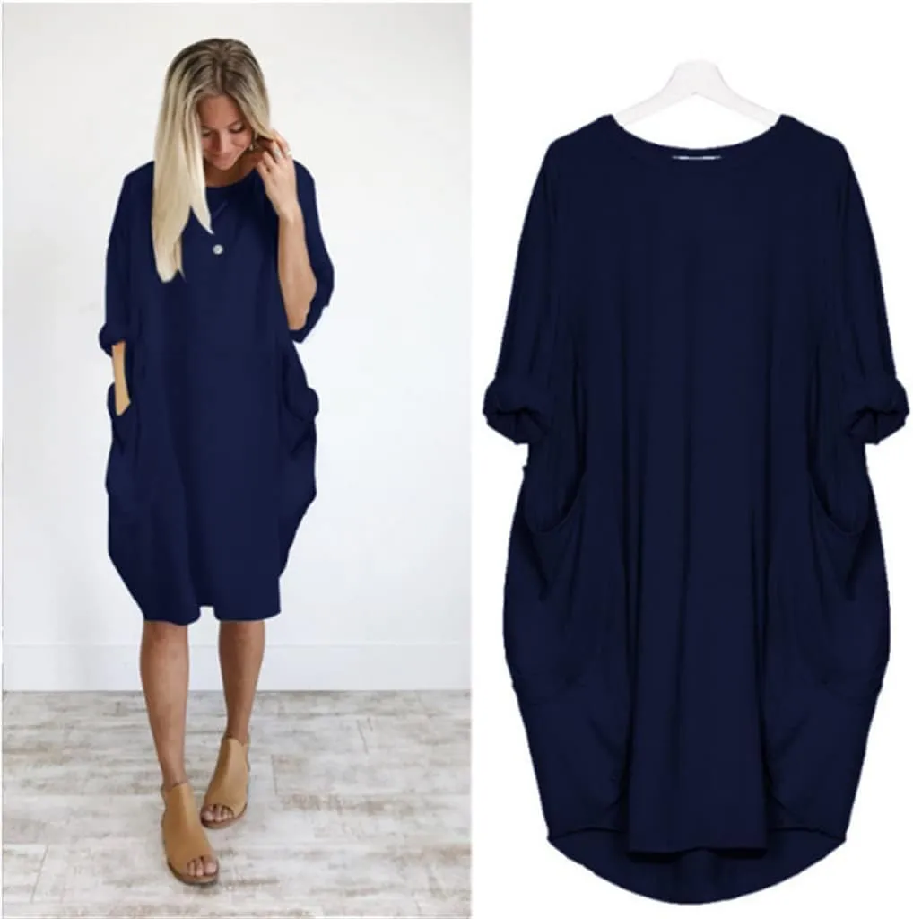 Women's Oversized Dress Long Sleeve Loose Tunic T-Shirt Dresses Summer Fashion Baggy Dress with Pockets 2025