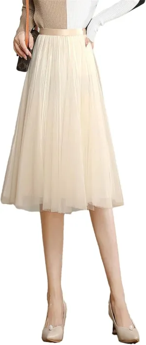 Women's Reversible Mesh Skirt, Shiny Pleated Midi Design