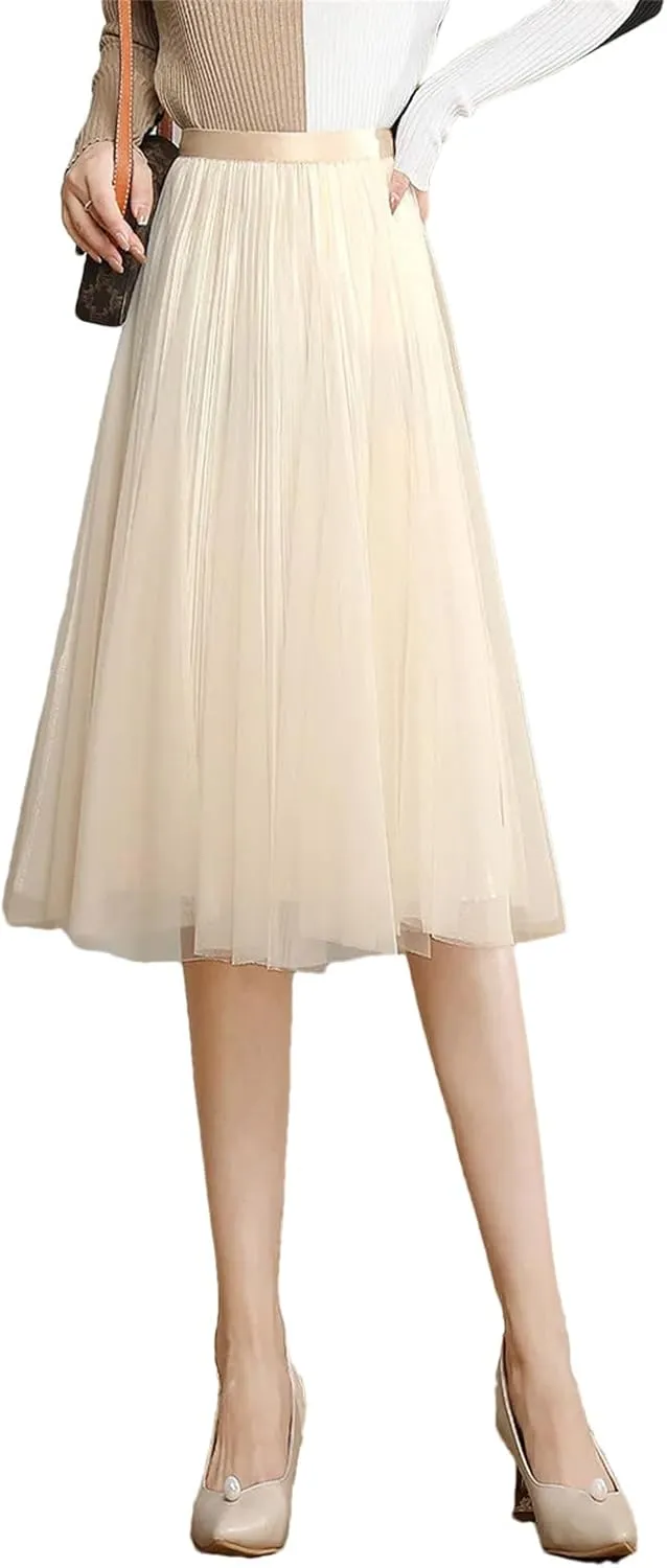 Women's Reversible Mesh Skirt, Shiny Pleated Midi Design
