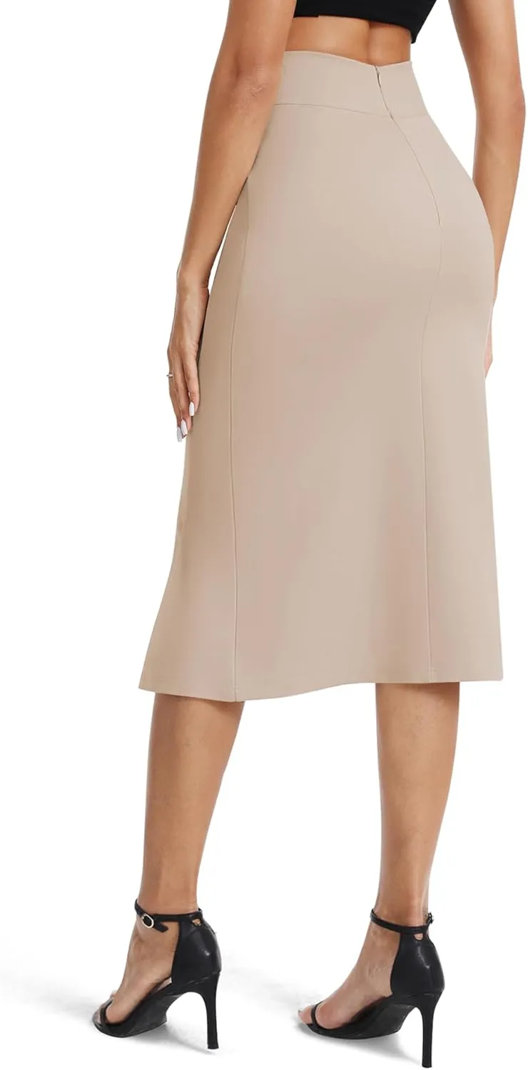 Women's Stretch Office Fishtail Pencil Skirts Casual High Waist Bodycon Midi Skirt