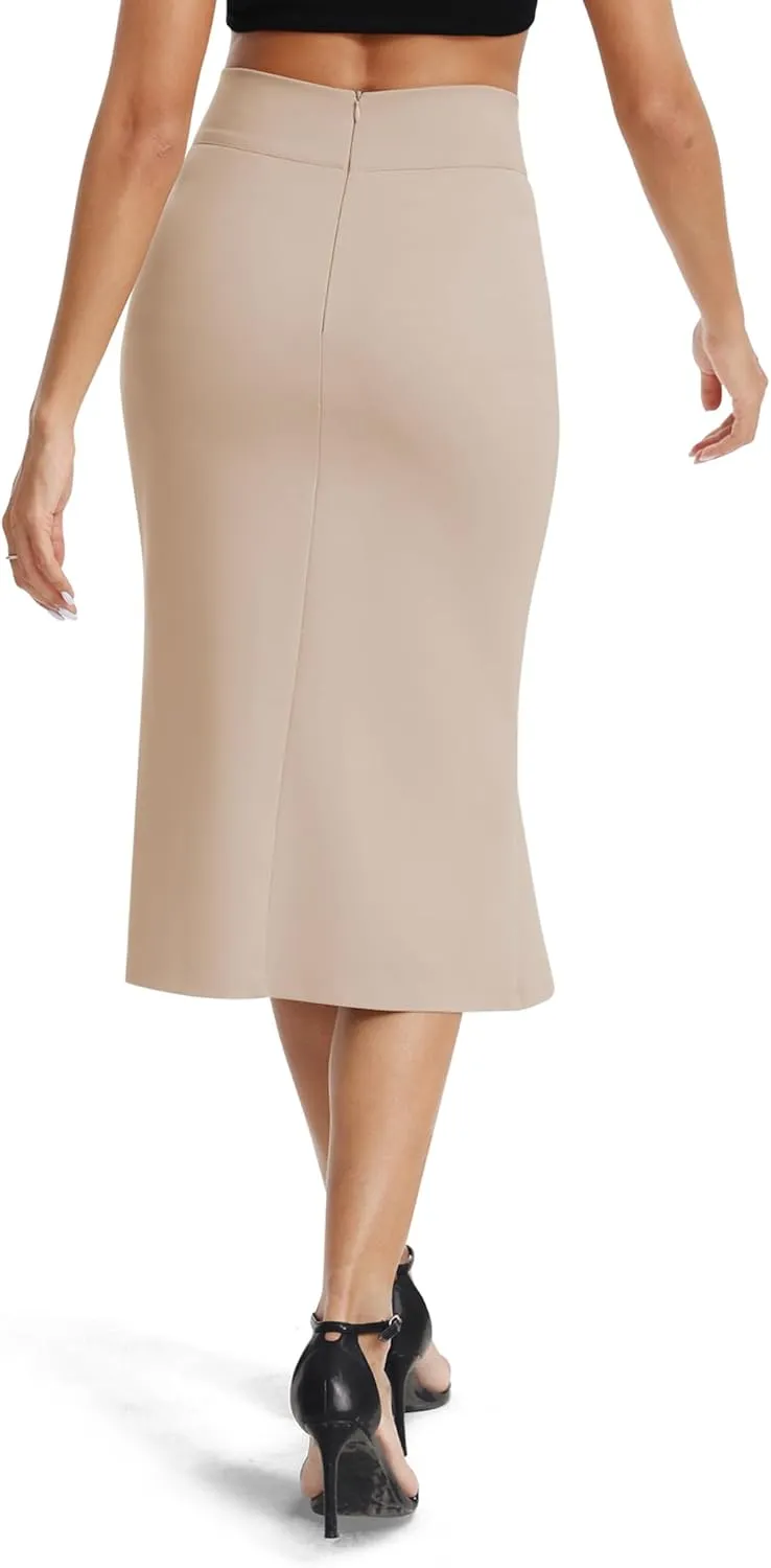 Women's Stretch Office Fishtail Pencil Skirts Casual High Waist Bodycon Midi Skirt