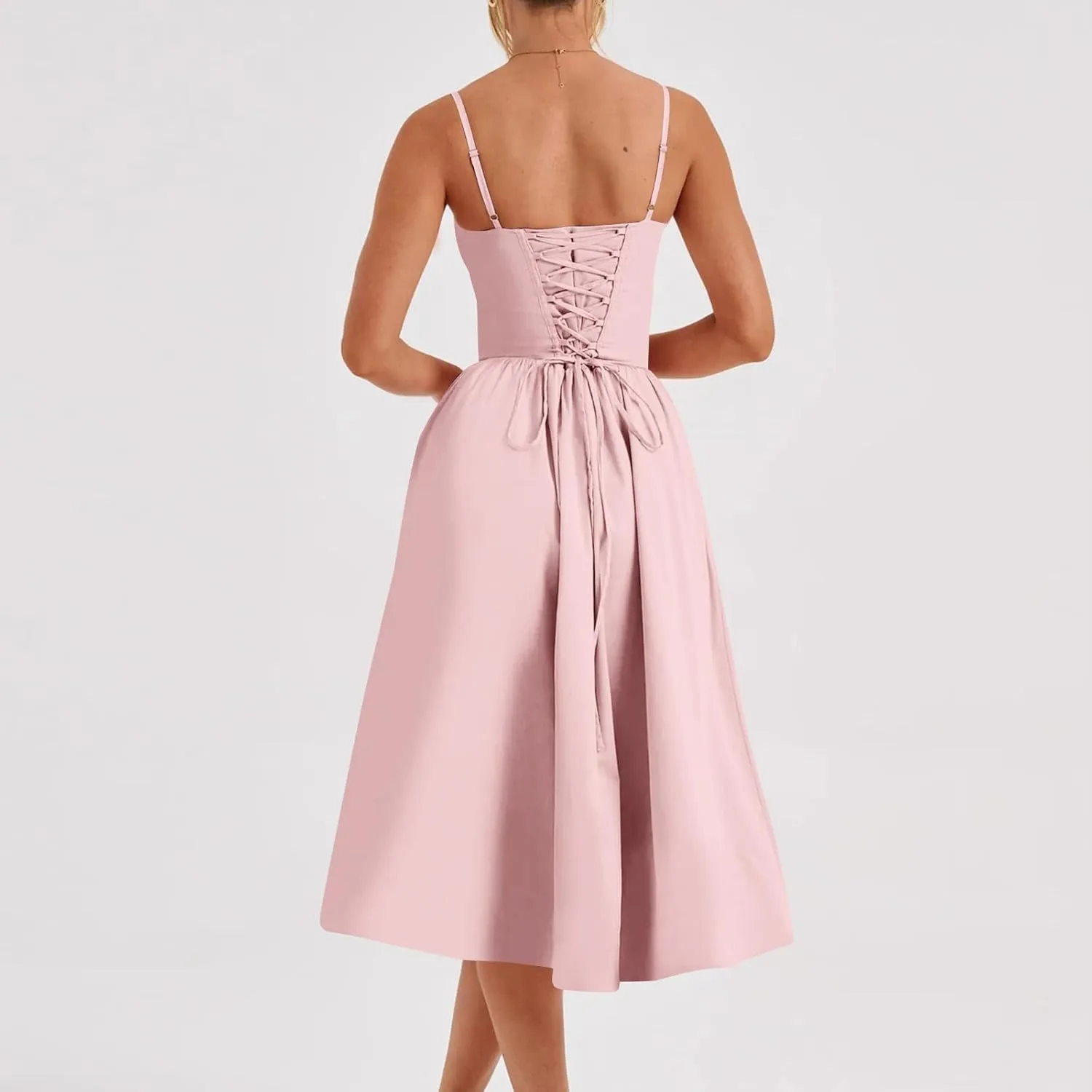 Women's Summer Corset Midi Dress 2025 Summer Spaghetti Strap Low Cut Bust Dress Beach Party Maxi Dresses