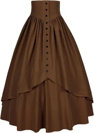 Women's Vintage High Waist Pleated Skirt, Solid Casual Summer Medieval
